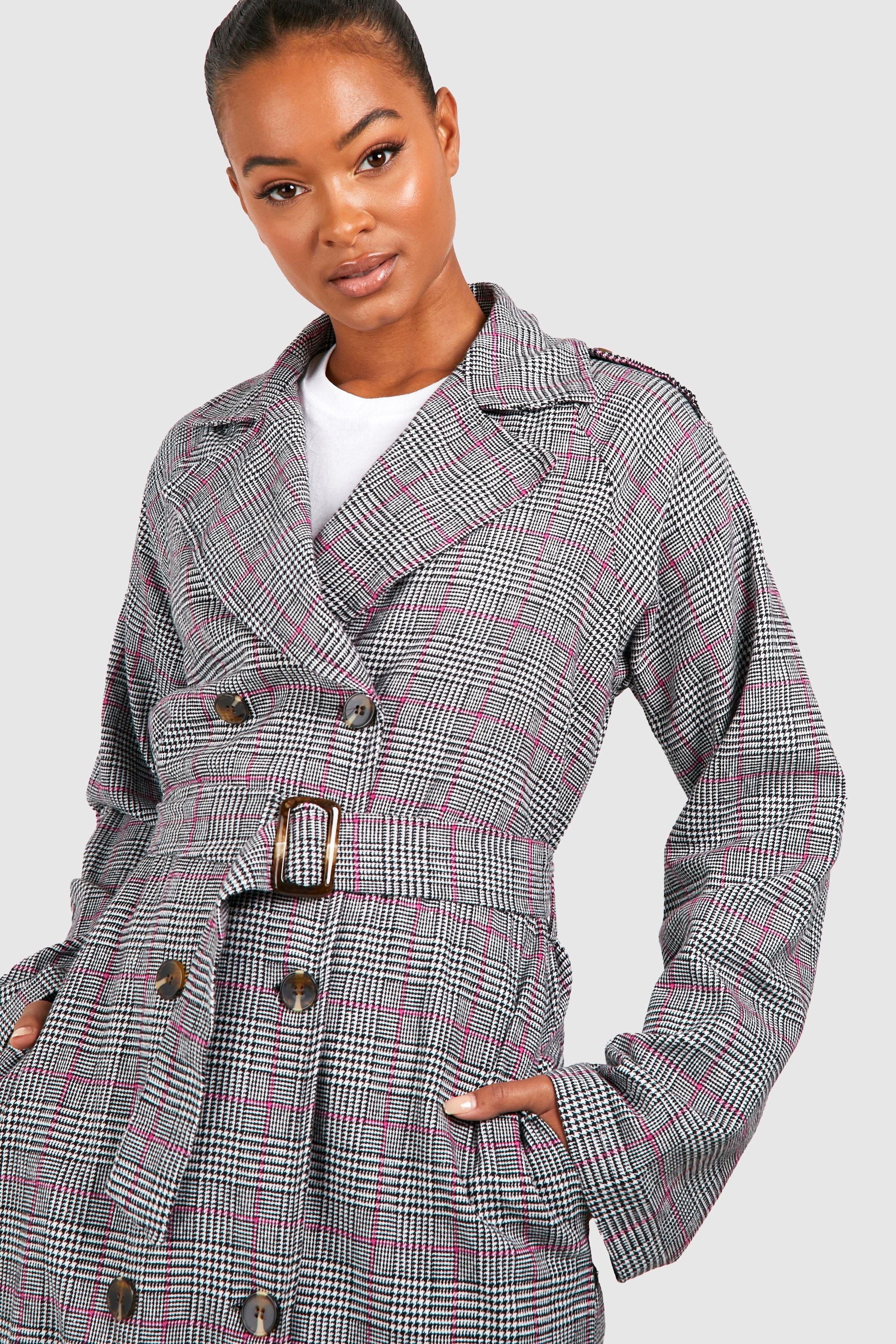 Tall Checked Belted Trench Coat